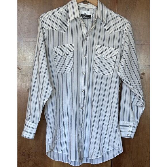 Ranch And Town Men’s Western Shirt Size 16/33 Striped Pearl Snaps - Picture 1 of 5
